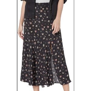 Paige Size Large L Black Long Floral Maxi Skirt Boho Cottage Core Vibes Zipper